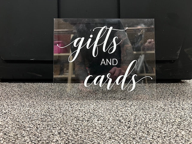 Clear gifts and cards sign